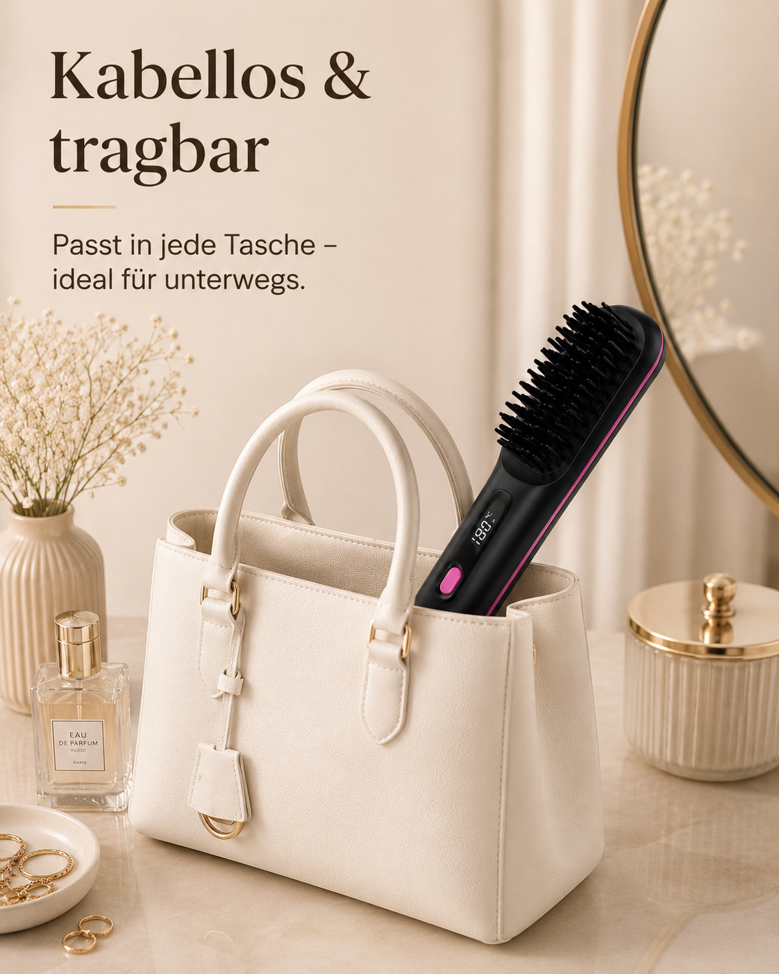 Kabellose Glättbürste mit Bürstfunktion